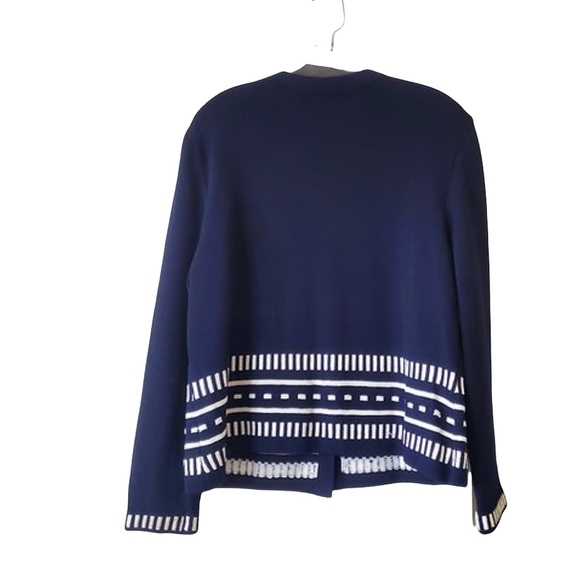 St. John Collection Navy Blue and White Cardigan Size 10 - Picture 2 of 3